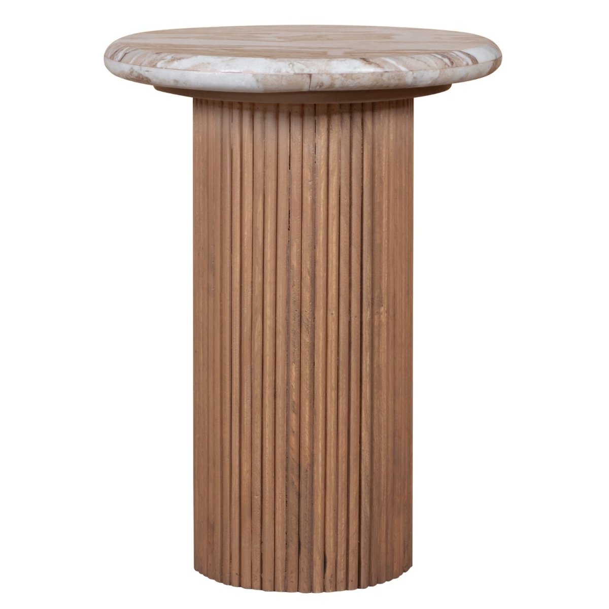 Bundi Natural Marble & Wood Pedestal Side Table - Joe’s Haven