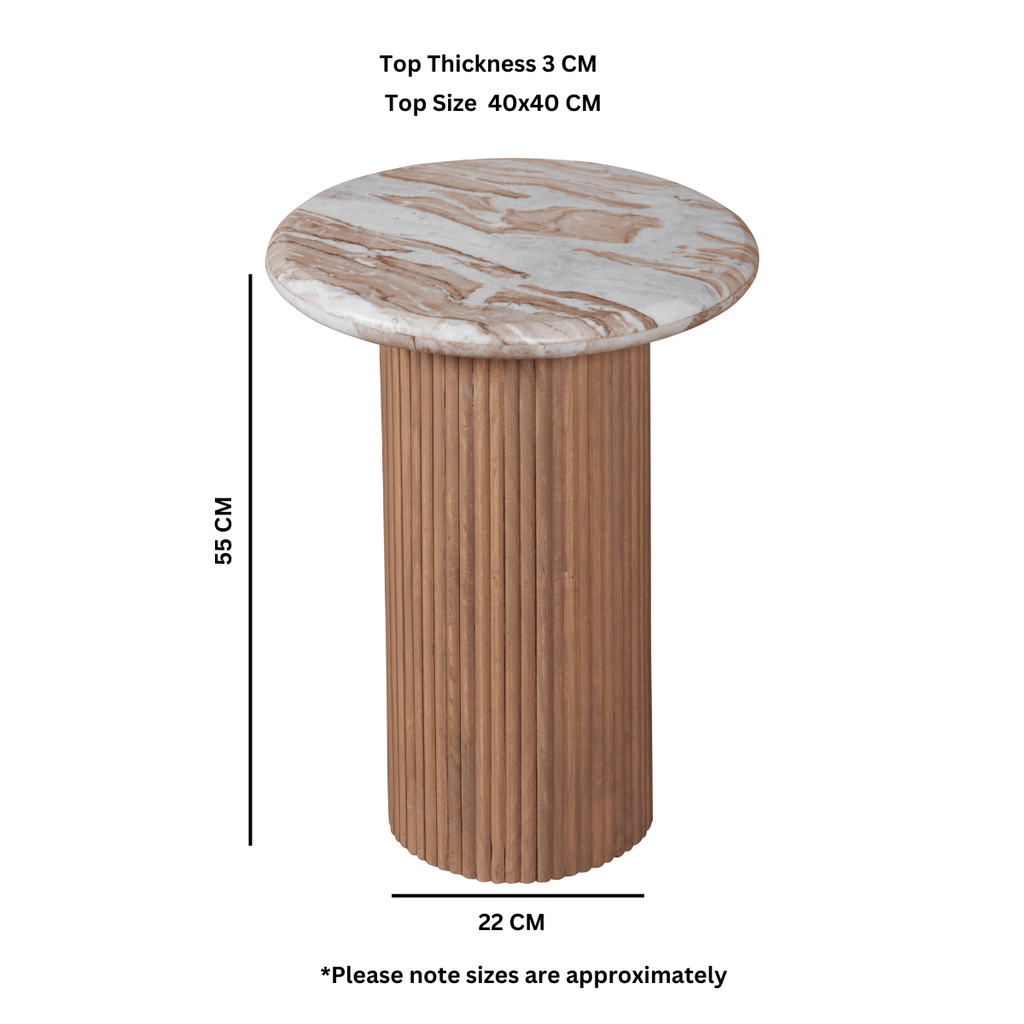 Bundi Natural Marble & Wood Pedestal Side Table - Joe’s Haven