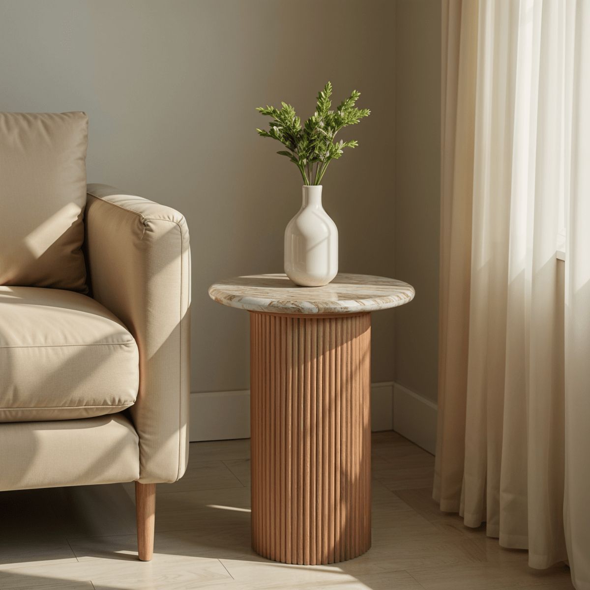 Bundi Natural Marble & Wood Pedestal Side Table - Joe’s Haven