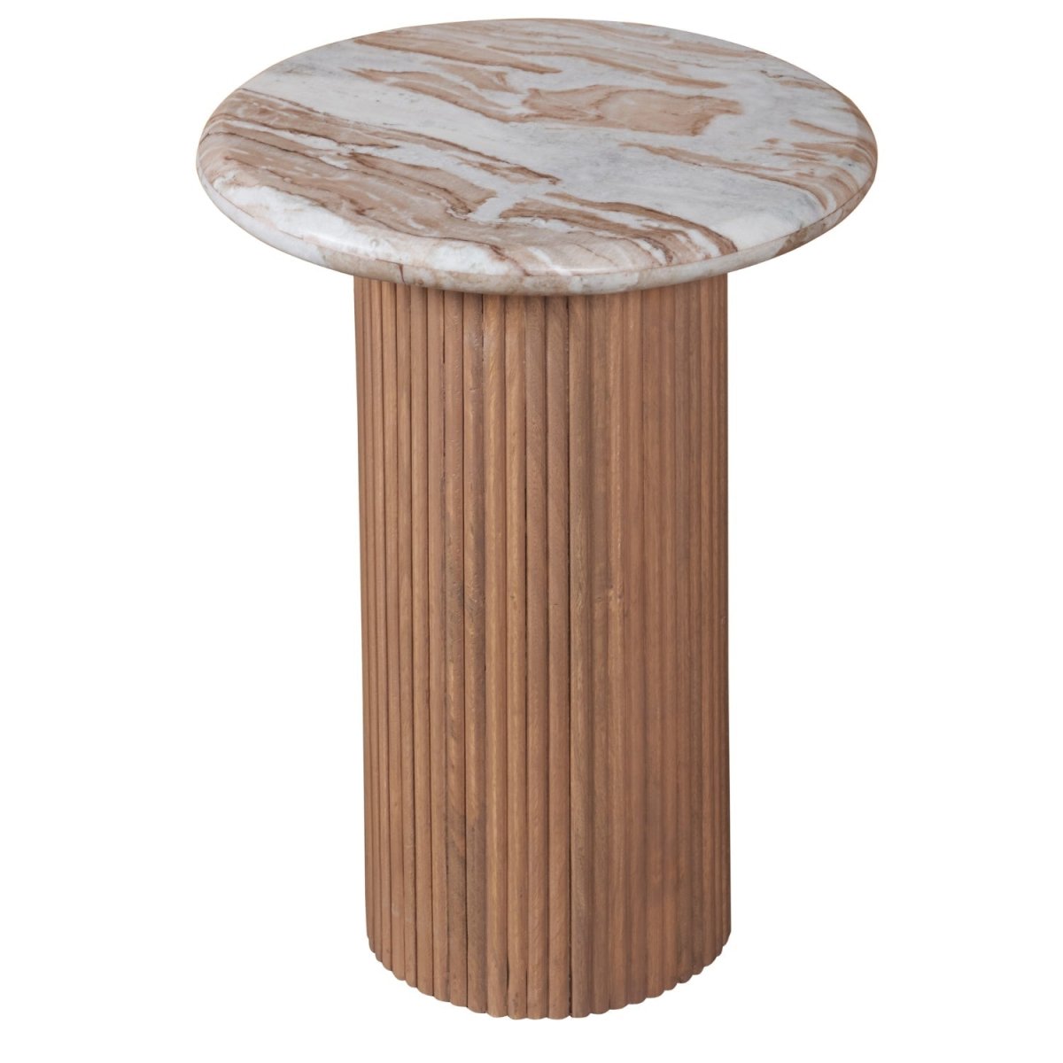 Bundi Natural Marble & Wood Pedestal Side Table - Joe’s Haven