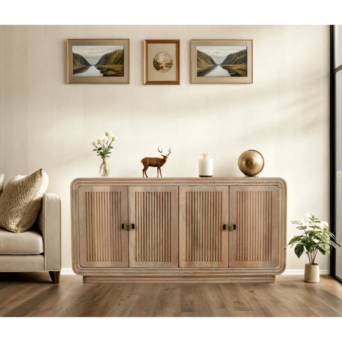 Preston Mango Wood 4 Doors Large Sideboard - Joe’s Haven