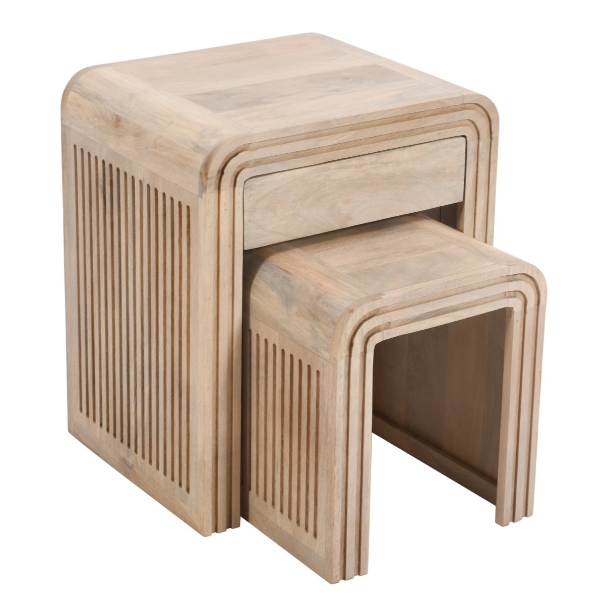 Preston Mango Wood Nest of 2 Tables with Drawer - Joe’s Haven