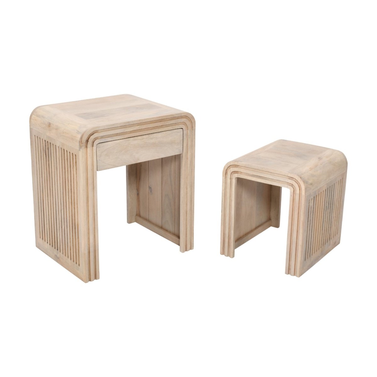 Preston Mango Wood Nest of 2 Tables with Drawer - Joe’s Haven