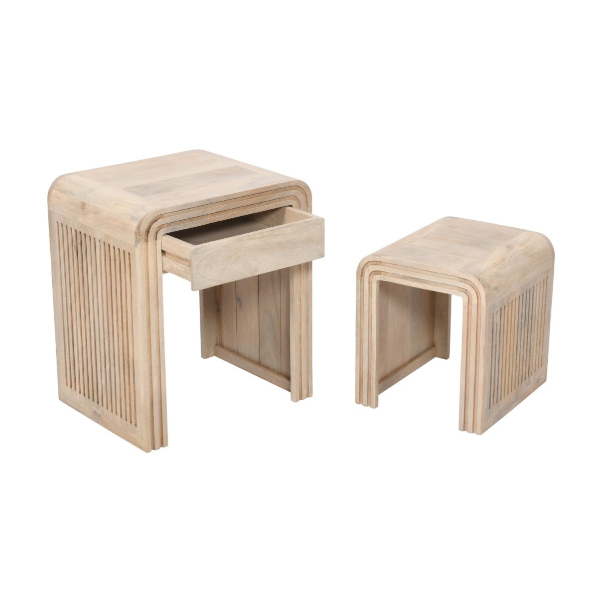 Preston Mango Wood Nest of 2 Tables with Drawer - Joe’s Haven