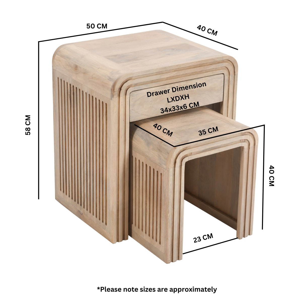 Preston Mango Wood Nest of 2 Tables with Drawer - Joe’s Haven