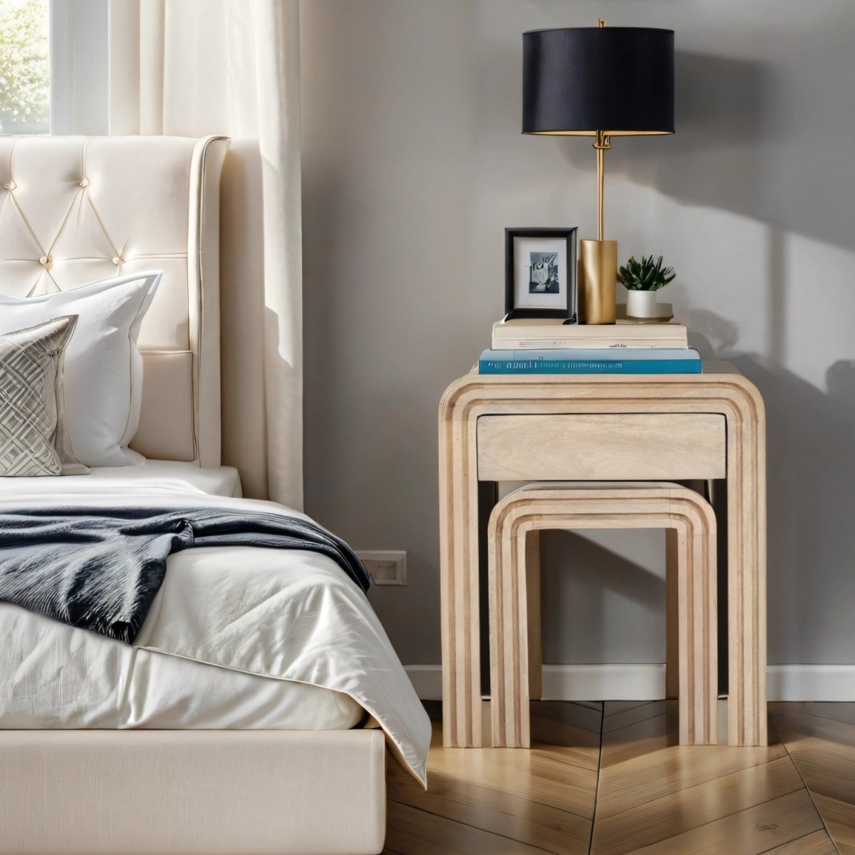 Preston Mango Wood Nest of 2 Tables with Drawer - Joe’s Haven