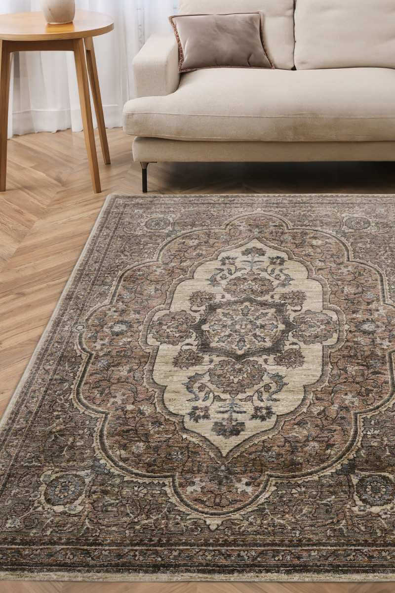 Raja Medallion Vintage Rug – Brown Heritage Elegance - Joe’s Haven