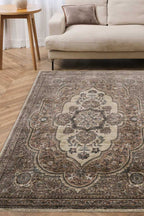 Raja Medallion Vintage Rug – Brown Heritage Elegance - Joe’s Haven