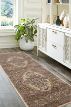 Raja Medallion Vintage Rug – Brown Heritage Elegance - Joe’s Haven