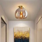 Dome Semi-Flush Glass Ceiling Light E27 Black Gold Bedroom Bathroom - Joe’s Haven