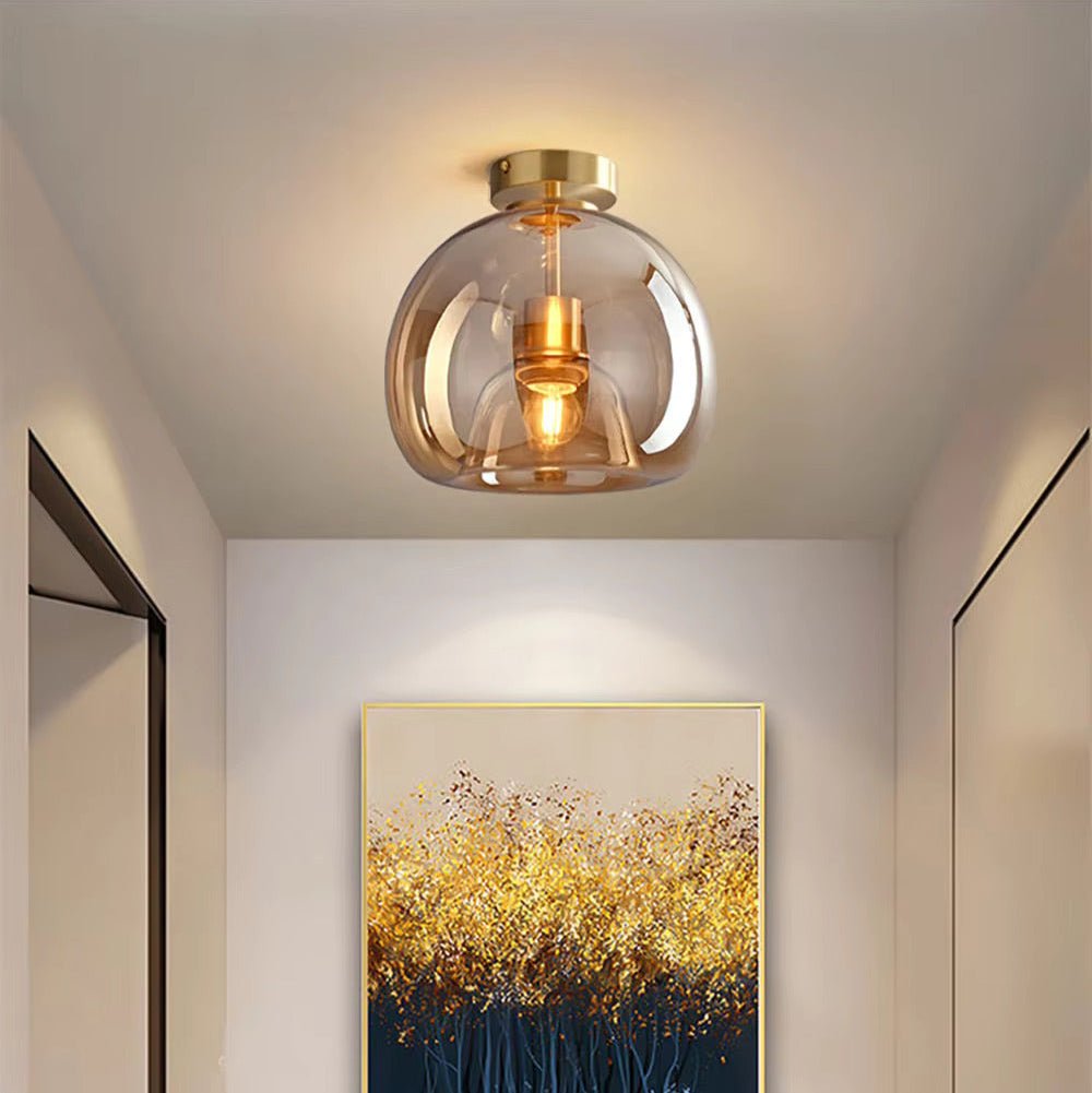 Dome Semi-Flush Glass Ceiling Light E27 Black Gold Bedroom Bathroom - Joe’s Haven