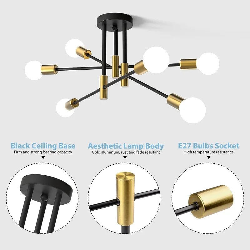 Criss Cross Ceiling Light 6 Bulb E27 Black Semi Flush Modern - Joe’s Haven