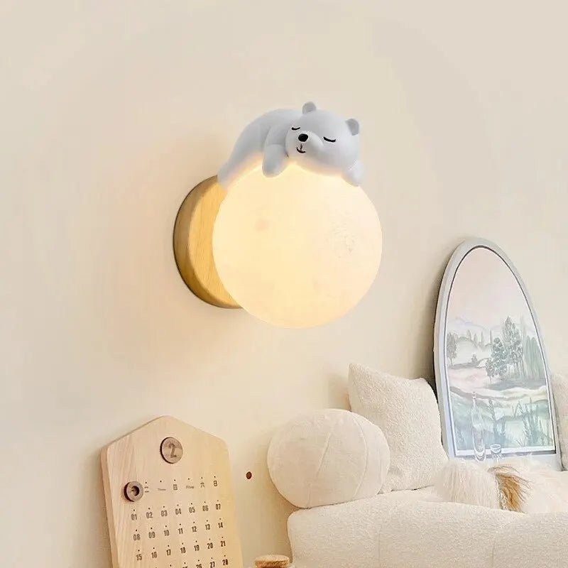 Bear Wall Light LED Kids Nursery Moon Night Light Bedroom Decor - Joe’s Haven