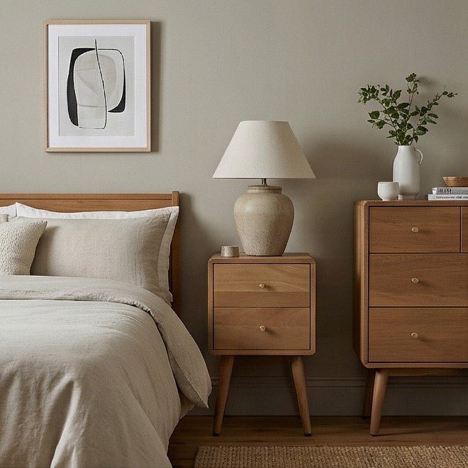 Scandinavian Light Walnut Logan Narrow Bedside Table - Joe’s Haven