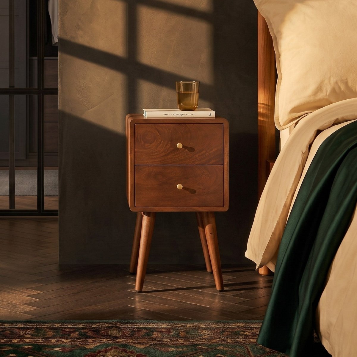 Scandinavian Walnut Logan Narrow Bedside Table - Joe’s Haven