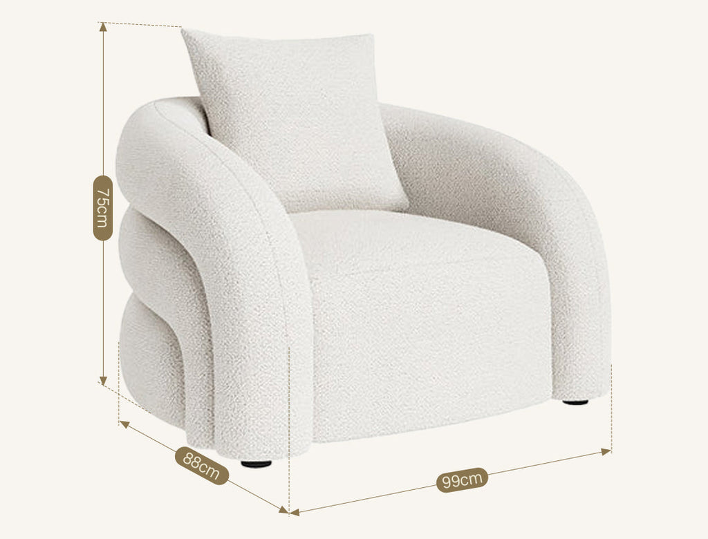 Sadiq Armchair With Cushion, White Boucle