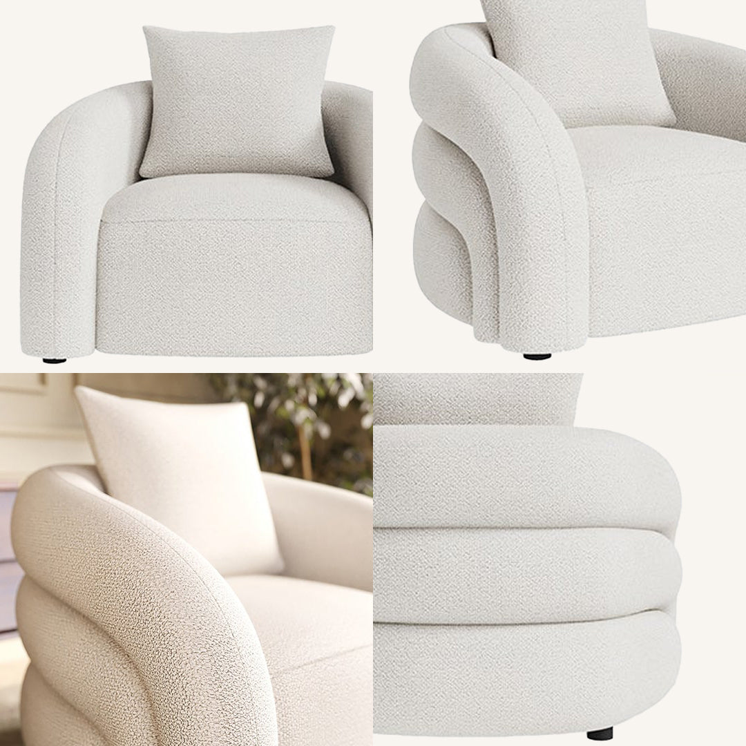 Sadiq Armchair With Cushion, White Boucle