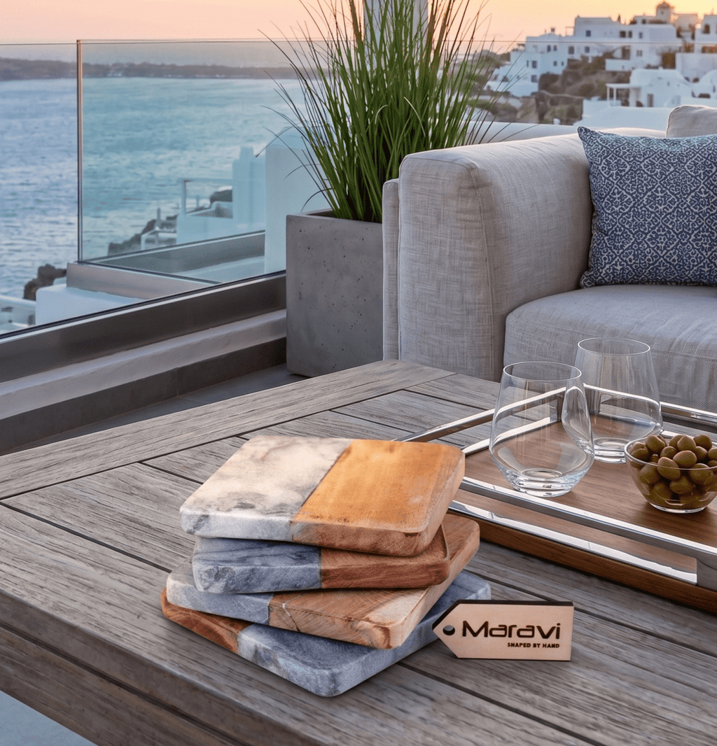 Salya Grey Marble and Wood Luxury Coasters - Joe’s Haven