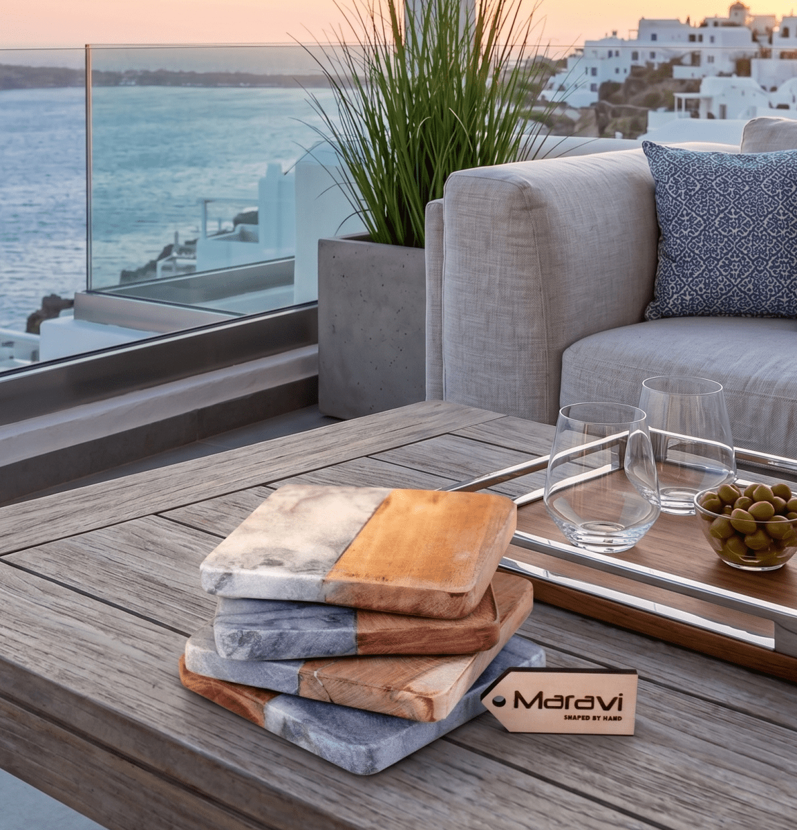 Salya Grey Marble and Wood Luxury Coasters - Joe’s Haven