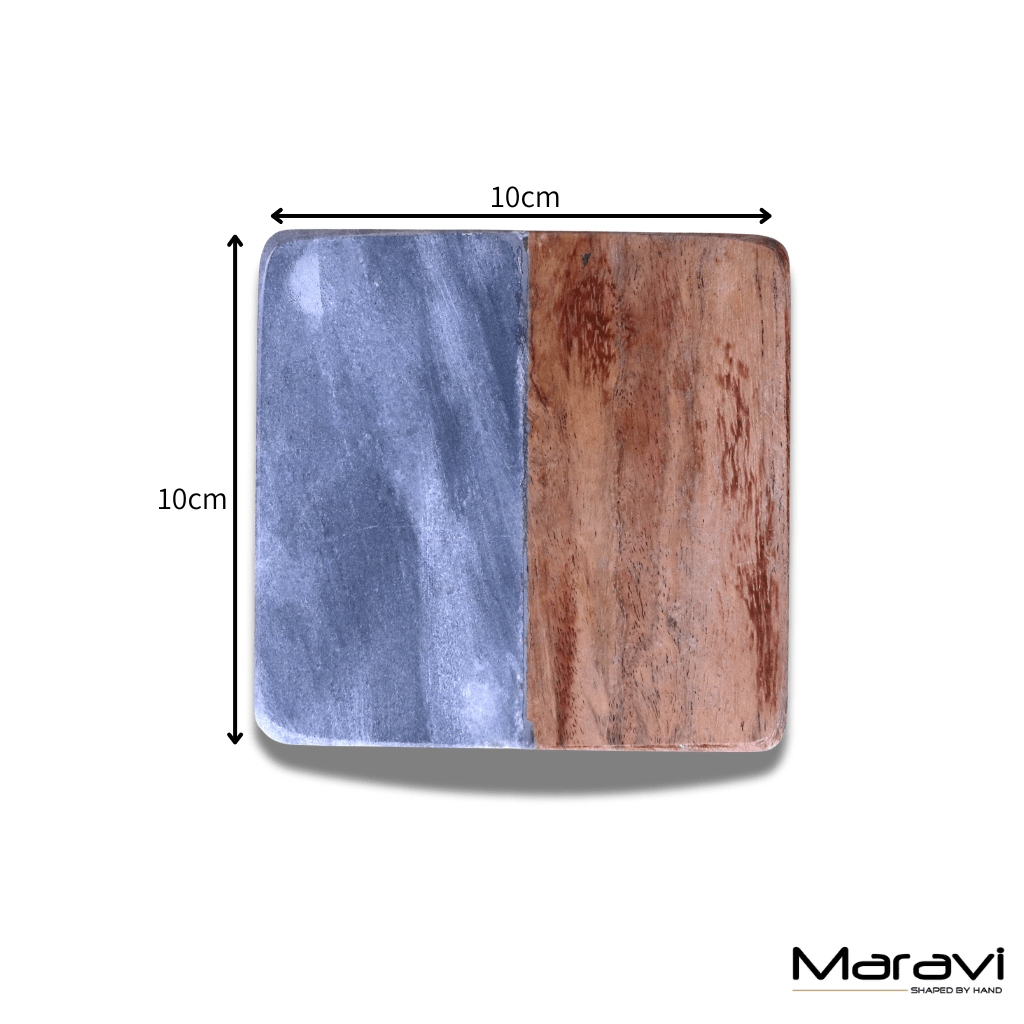 Salya Grey Marble and Wood Luxury Coasters - Joe’s Haven