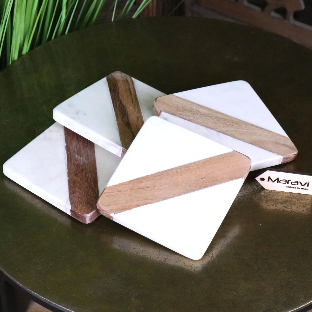 Salya White Marble and Wood Luxury Coasters - Joe’s Haven