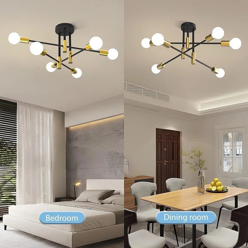 Criss Cross Ceiling Light 6 Bulb E27 Black Semi Flush Modern - Joe’s Haven