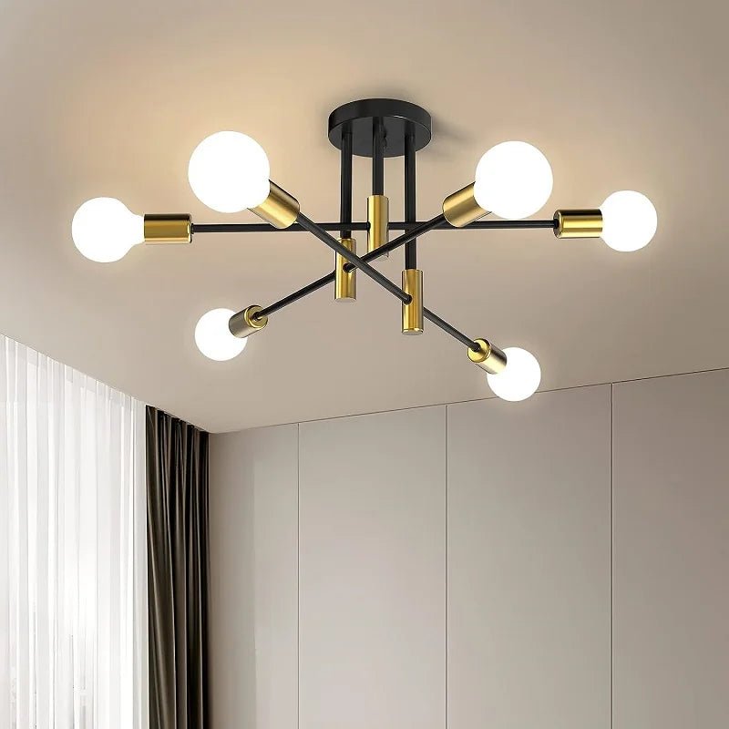 Criss Cross Ceiling Light 6 Bulb E27 Black Semi Flush Modern - Joe’s Haven