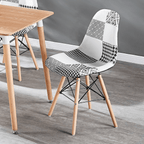 Black/White Patchwork Modern Dining Chair with Wooden Legs & Black Metal Wire Frame - Joe’s Haven