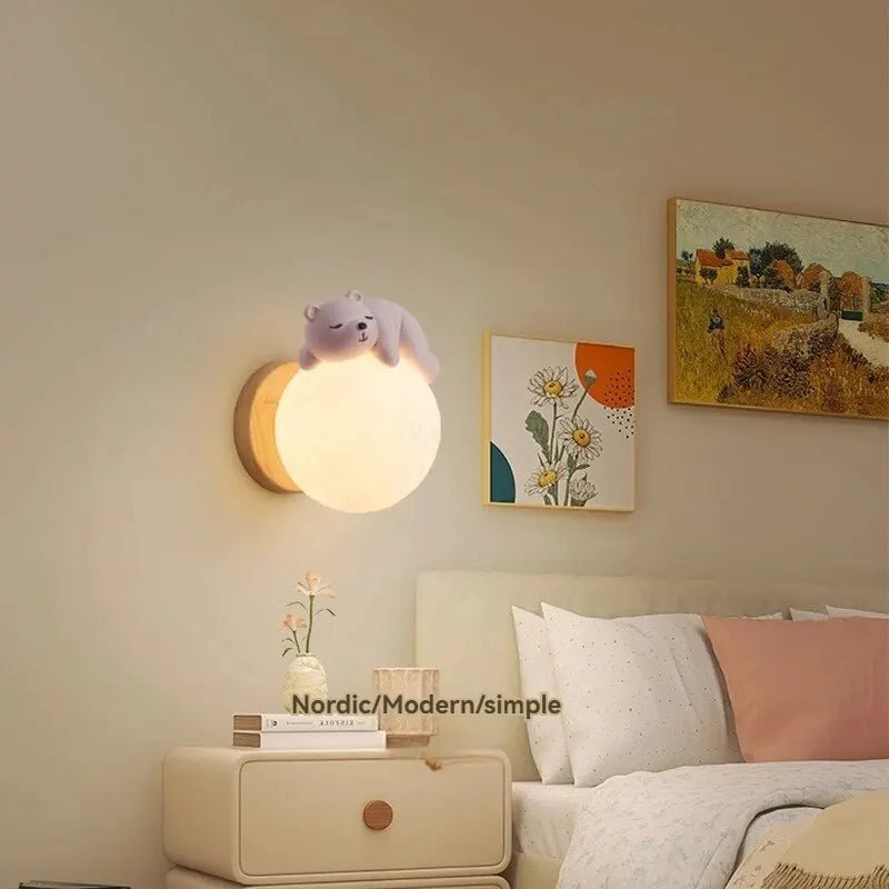 Bear Wall Light LED Kids Nursery Moon Night Light Bedroom Decor - Joe’s Haven