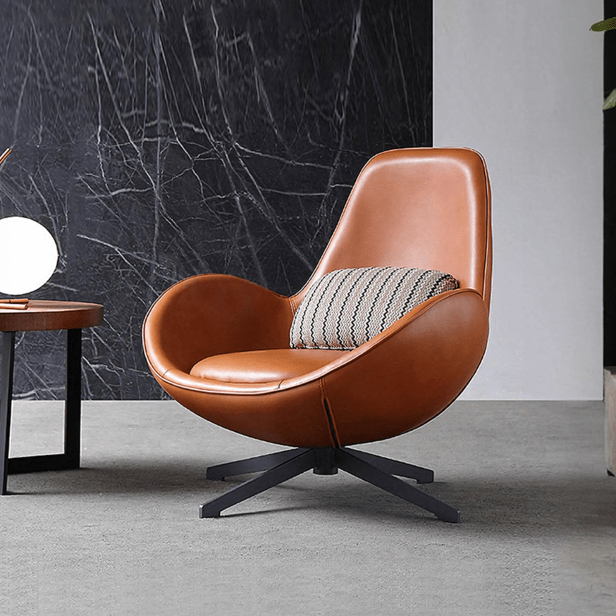 Snail Swivel Accent Armchair, Brown Leather - Joe’s Haven