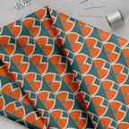 Teal and Orange Retro Geometric Cotton Drill Fabric - Joe’s Haven