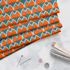 Teal and Orange Retro Geometric Cotton Drill Fabric - Joe’s Haven