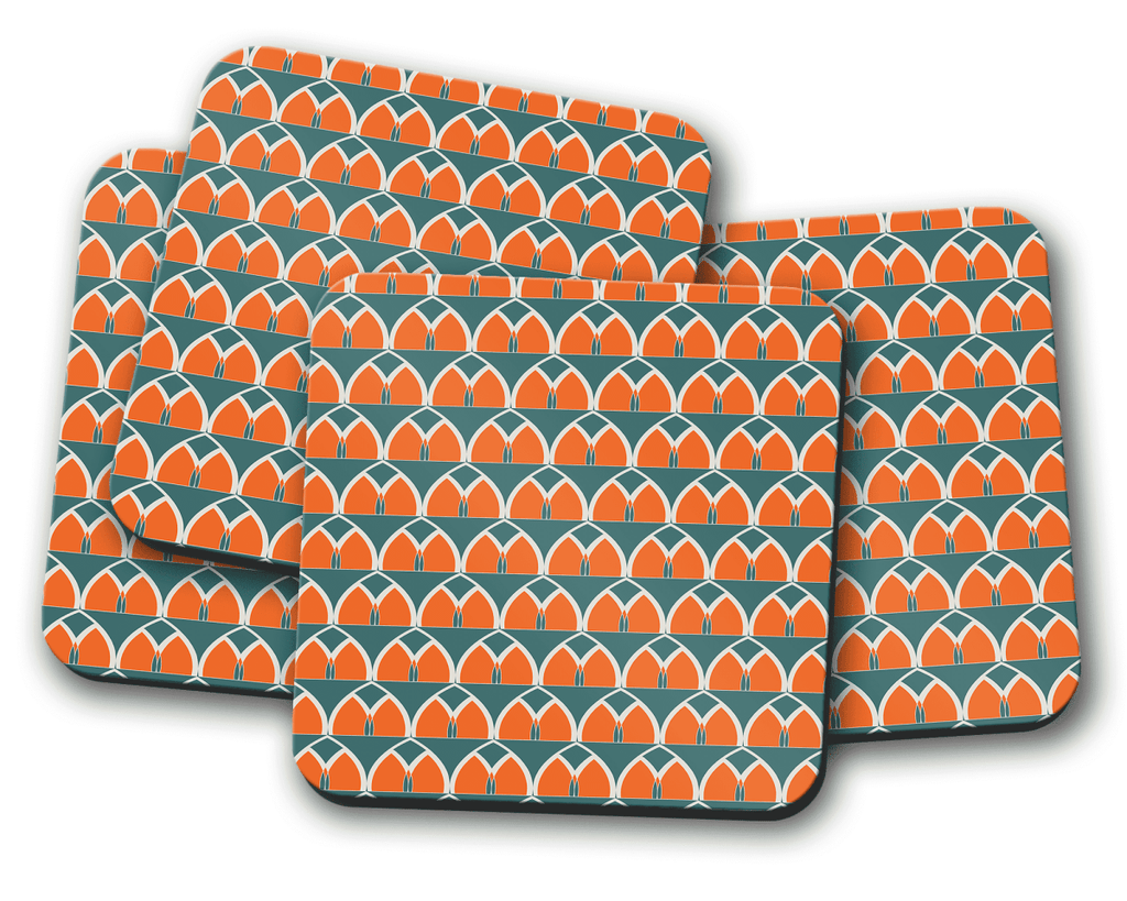 Teal and Geometric Arches Design Coaster, Table Decor Drinks Mat - Joe’s Haven