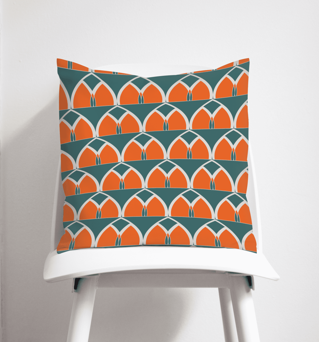 Teal and Orange Geometric Arches Design Cushion, Throw Pillow - Joe’s Haven