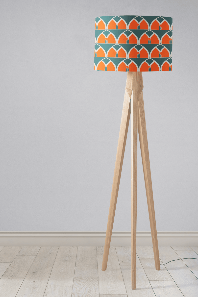 Teal and Orange Geometric Arches Design Lampshade, Ceiling or Table Lamp Shade - Joe’s Haven
