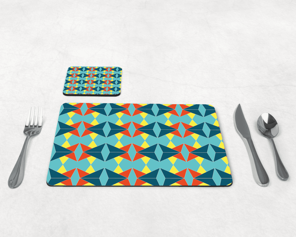 Turquoise and Orange Retro Geometric Placemats, Set of 4 or Set of 6 - Joe’s Haven