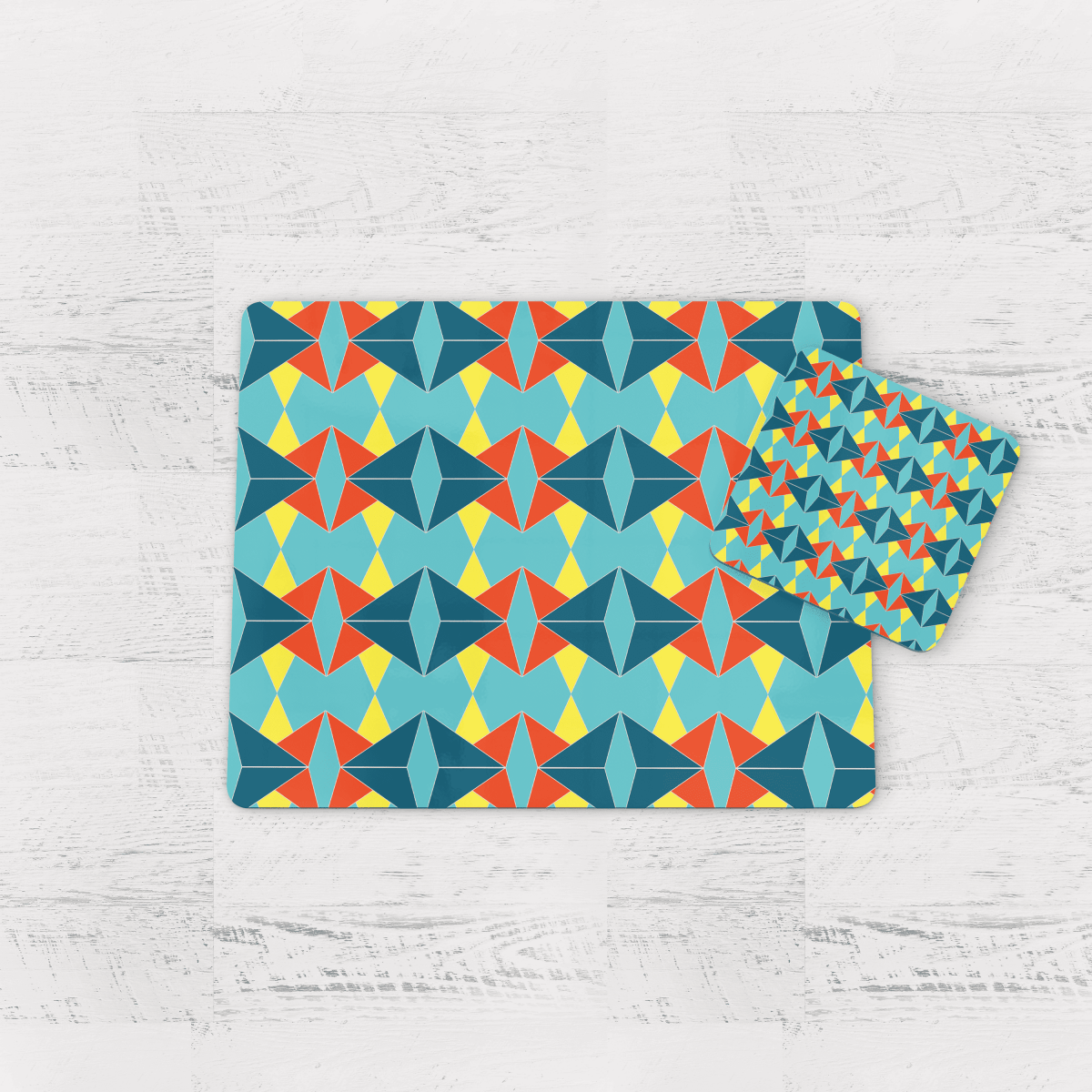 Turquoise and Orange Retro Geometric Placemats, Set of 4 or Set of 6 - Joe’s Haven