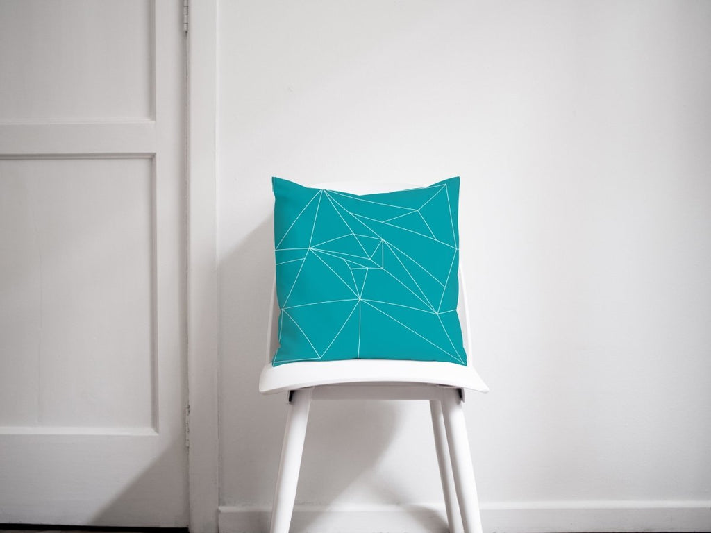 Turquoise Cushion with a White Geometric Design, Throw Pillow - Joe’s Haven