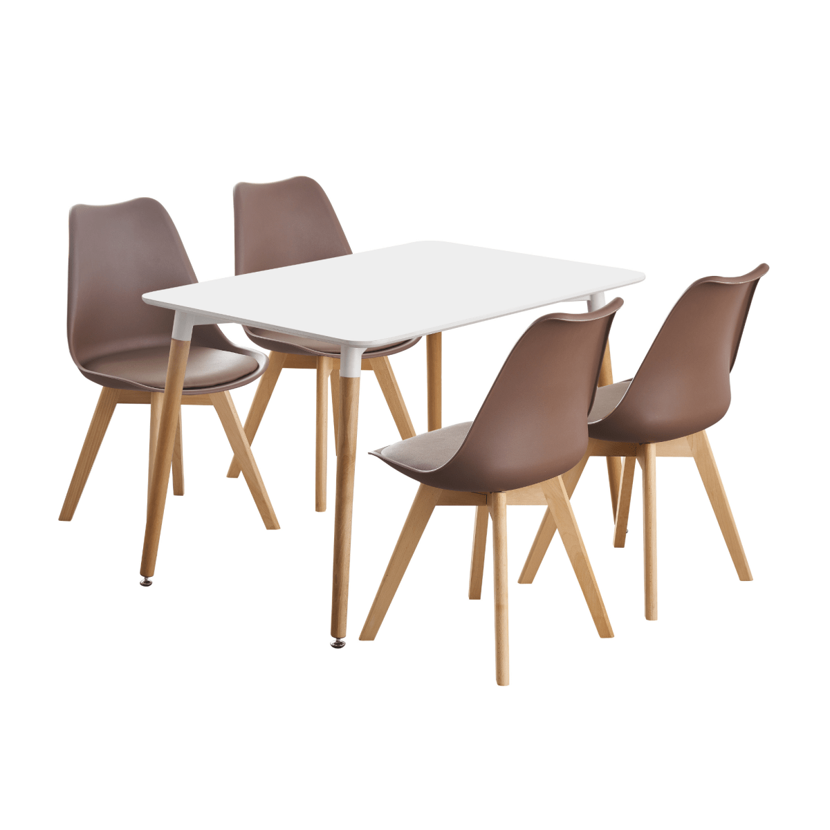5PCs Dining Set - a White Halo Dining Table & Set of 4 Lorenzo Tulip Dining Chairs with Padded Seat - Joe’s Haven
