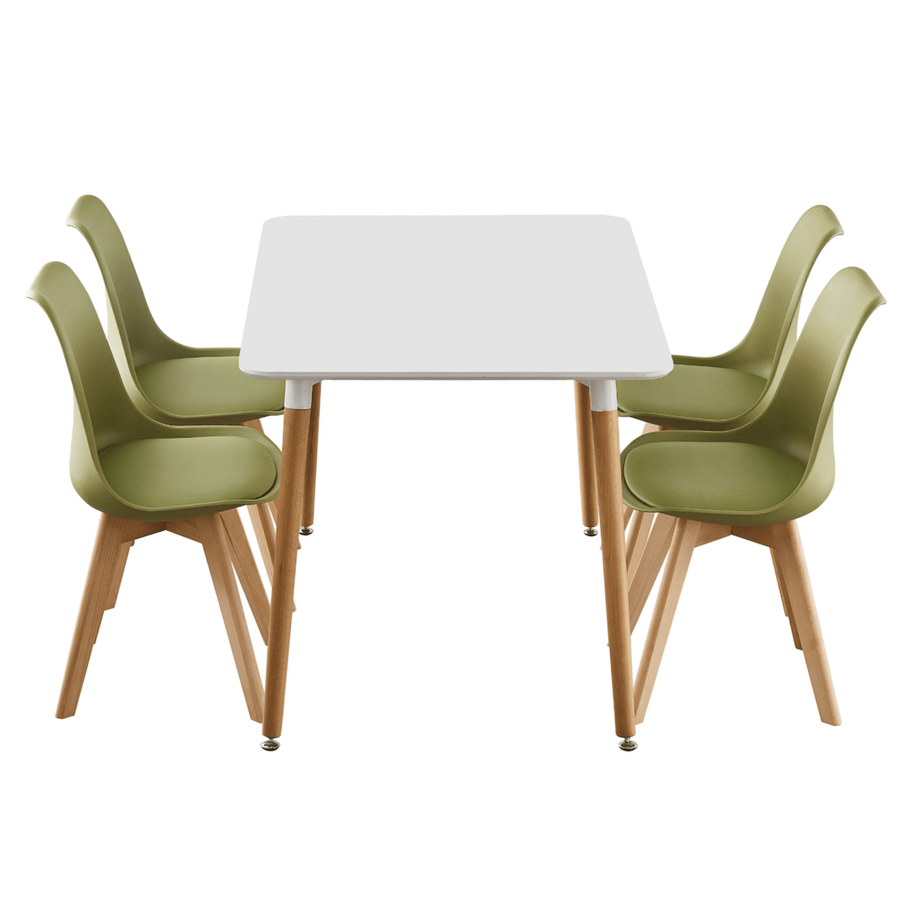5PCs Dining Set - a White Halo Dining Table & Set of 4 Lorenzo Tulip Dining Chairs with Padded Seat - Joe’s Haven