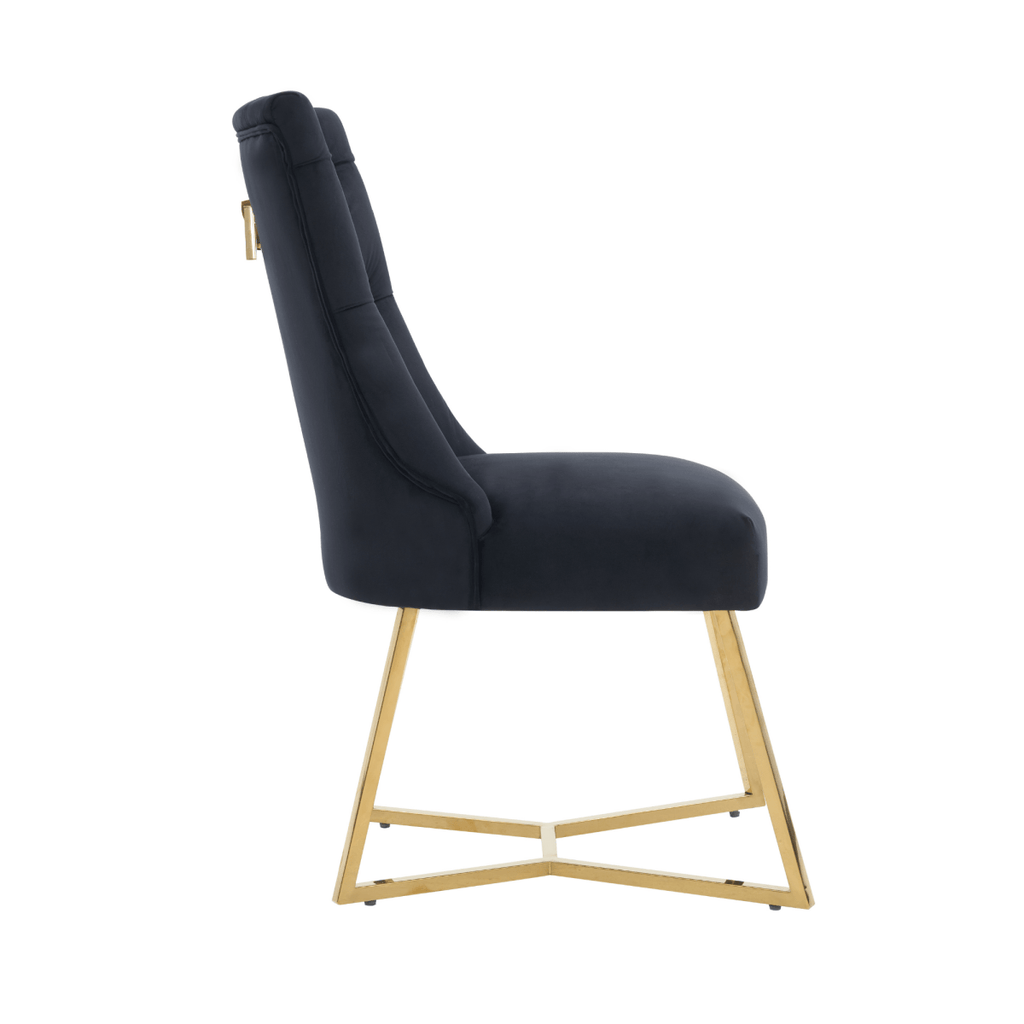Ambra Velvet Dining Chair – Tufted Luxury Accent with Gold Legs & Ring Pull - Joe’s Haven