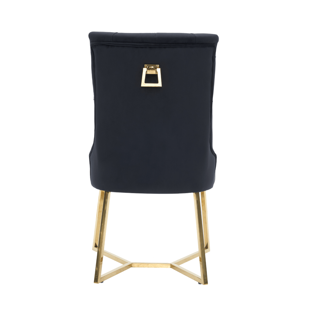 Ambra Velvet Dining Chair – Tufted Luxury Accent with Gold Legs & Ring Pull - Joe’s Haven