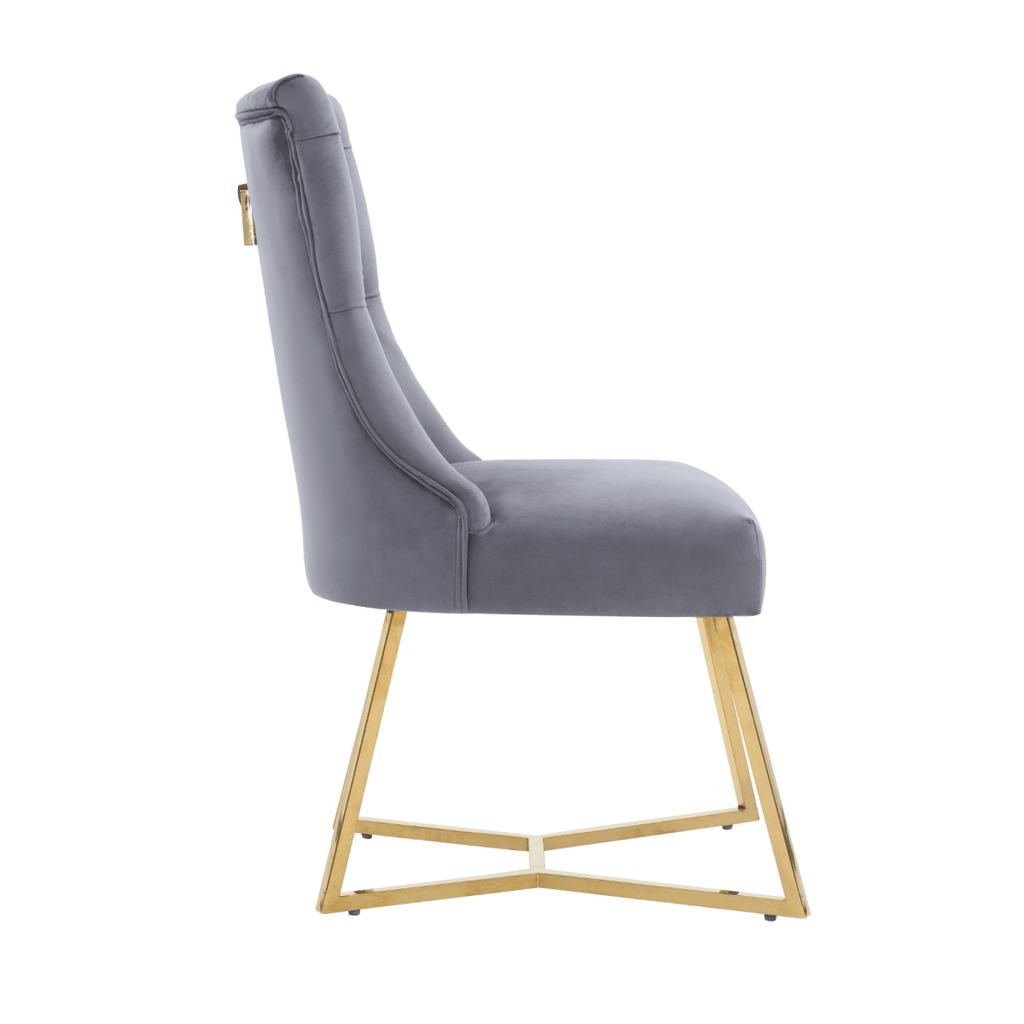 Ambra Velvet Dining Chair – Tufted Luxury Accent with Gold Legs & Ring Pull - Joe’s Haven