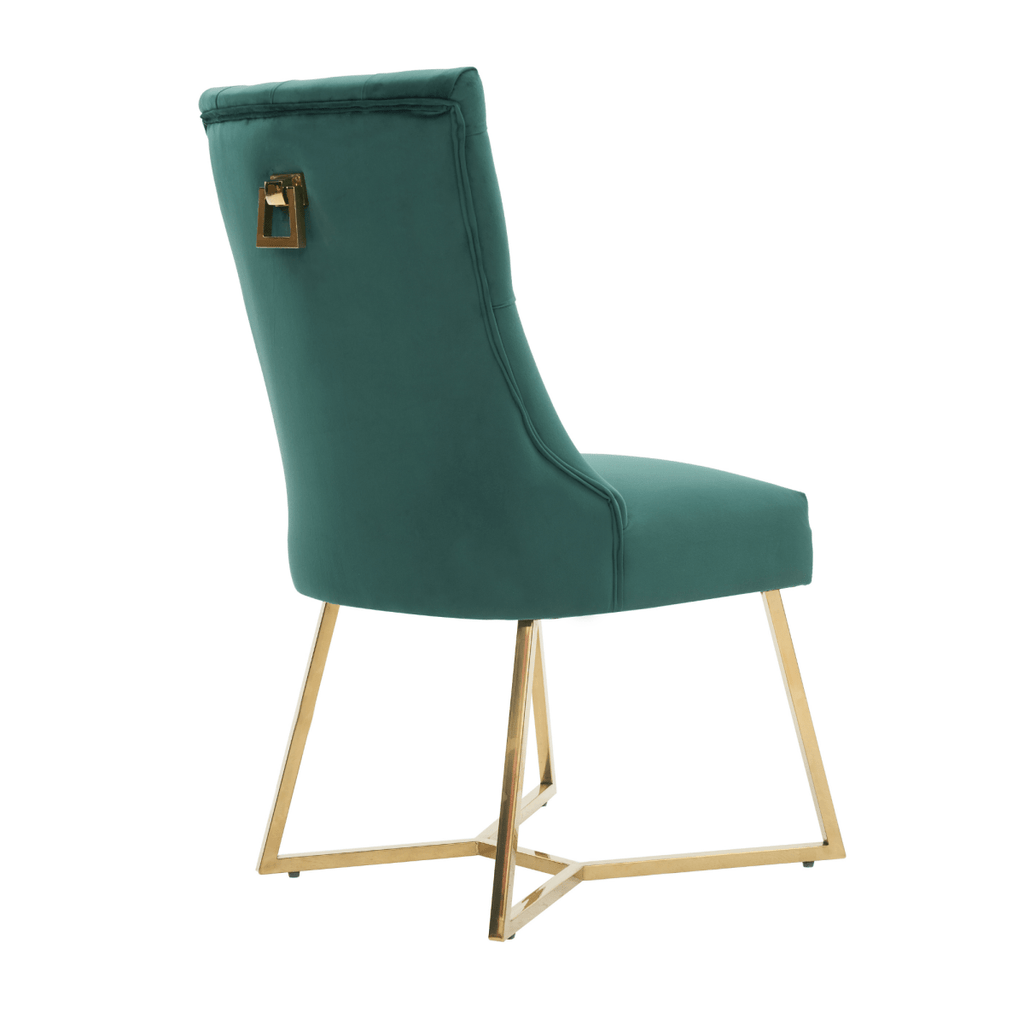 Ambra Velvet Dining Chair – Tufted Luxury Accent with Gold Legs & Ring Pull - Joe’s Haven