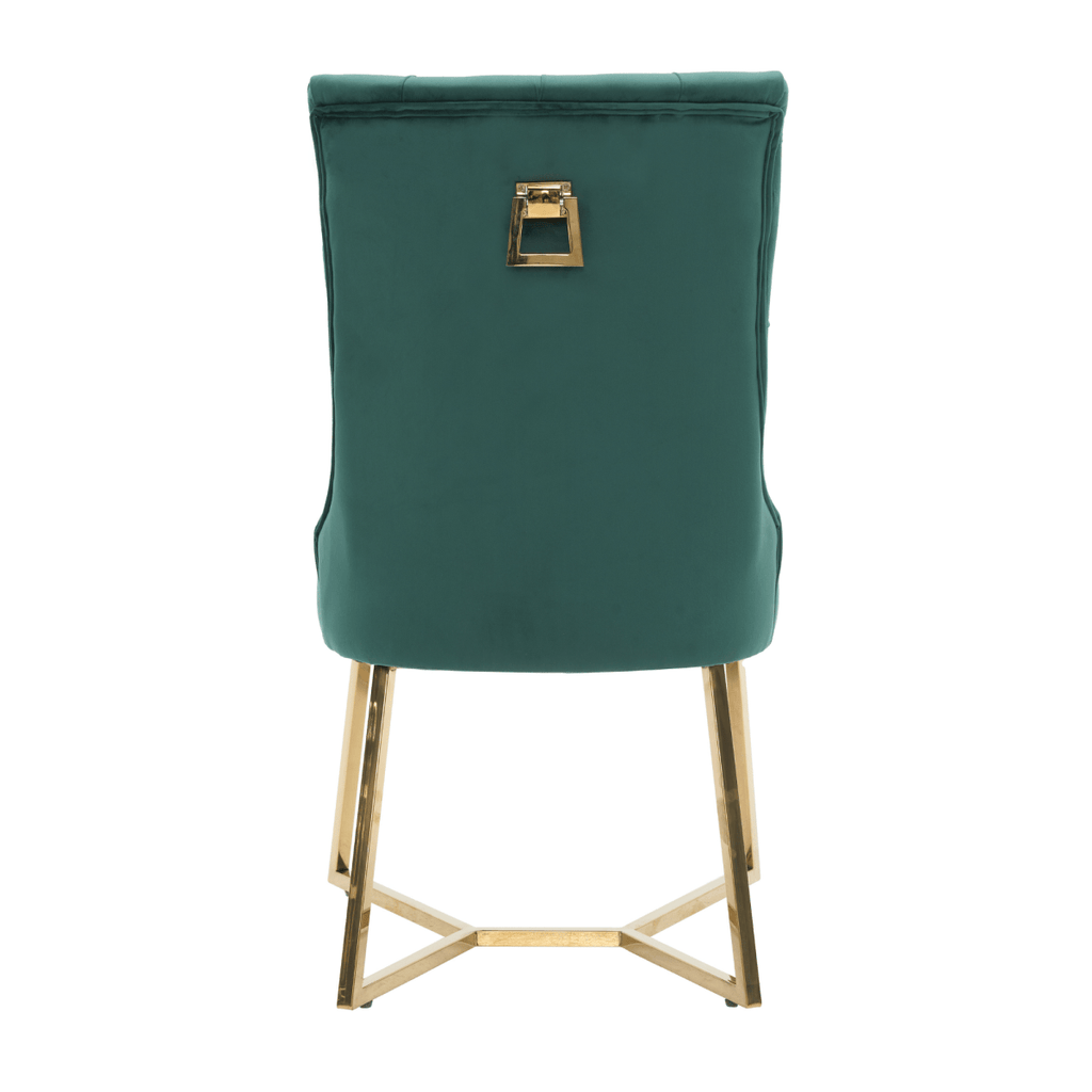 Ambra Velvet Dining Chair – Tufted Luxury Accent with Gold Legs & Ring Pull - Joe’s Haven