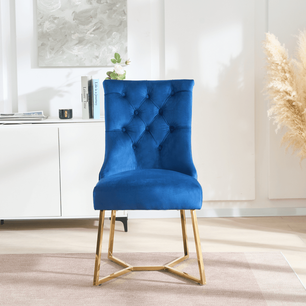 Ambra Velvet Dining Chair – Tufted Luxury Accent with Gold Legs & Ring Pull - Joe’s Haven