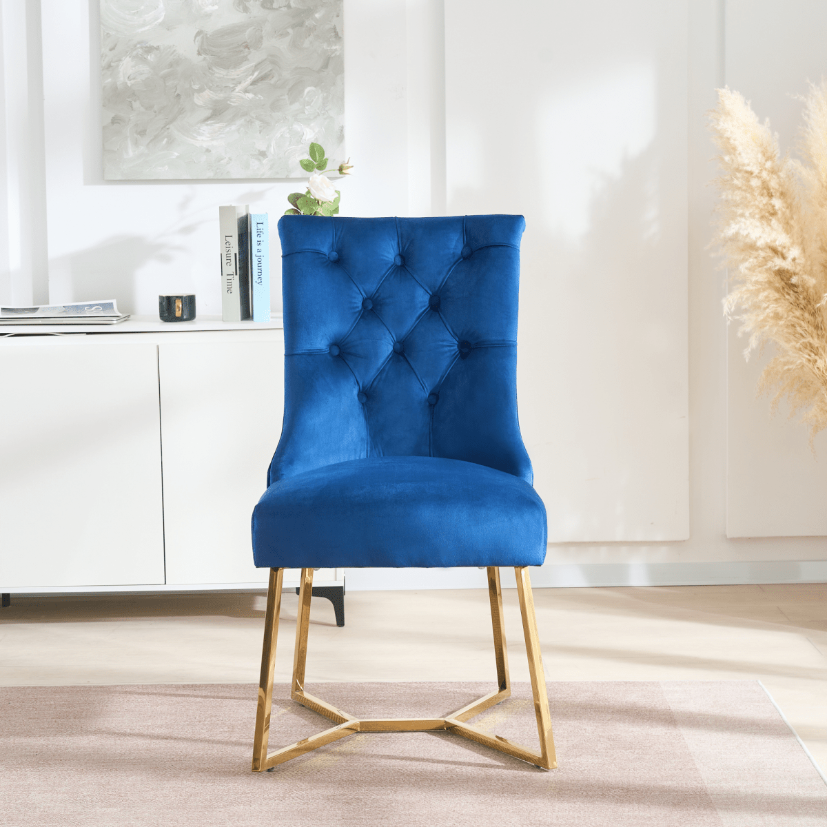 Ambra Velvet Dining Chair – Tufted Luxury Accent with Gold Legs & Ring Pull - Joe’s Haven