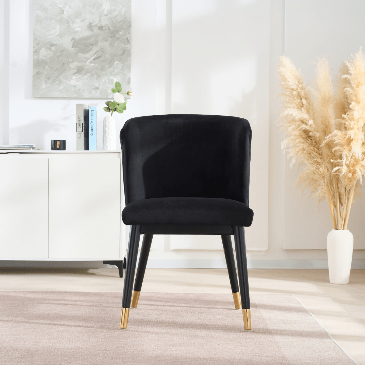 Sofina Modern Velvet Dining Chair with Tufted Back – Wooden Frame & Gold - Tipped Rubberwood Legs - Joe’s Haven