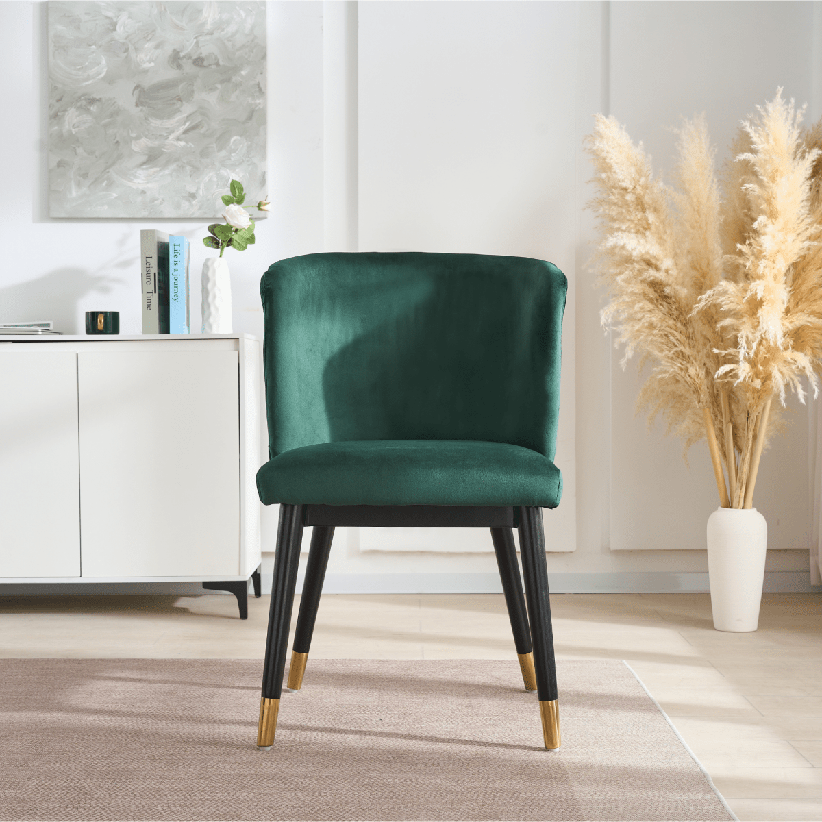 Sofina Modern Velvet Dining Chair with Tufted Back – Wooden Frame & Gold - Tipped Rubberwood Legs - Joe’s Haven