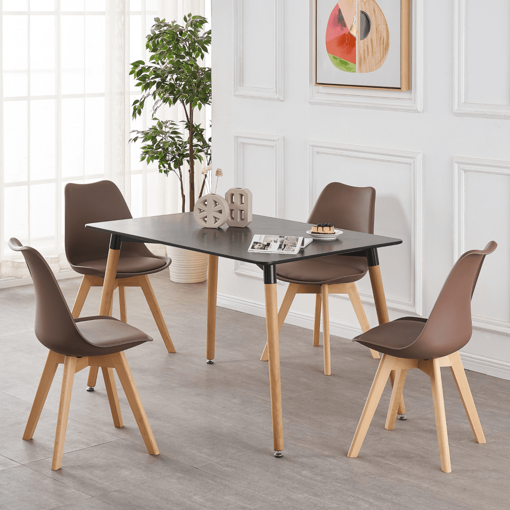 Black Halo Dining Table & Set of 4 Jamie Lorenzo Tulip chairs with Padded Seat - Joe’s Haven